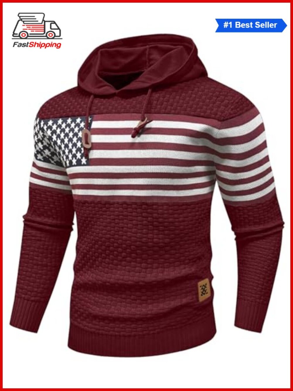 ✨ Mens Hooded Sweatshirt Long Sleeve American Flag Knitted Hoodie Pullover